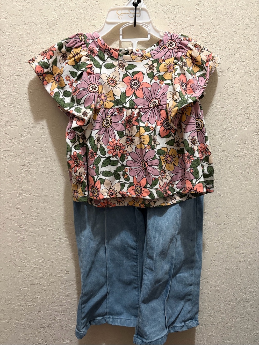 Jessica Simpson Floral Ruffle Tee in Pink, Yellow & Green
